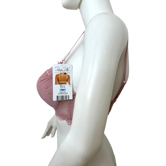 Rene Rofe Pink Push-Up Bra 36C Padded Cups Lace Overlay Adjustable,  Ribbon Bow - Picture 4 of 16